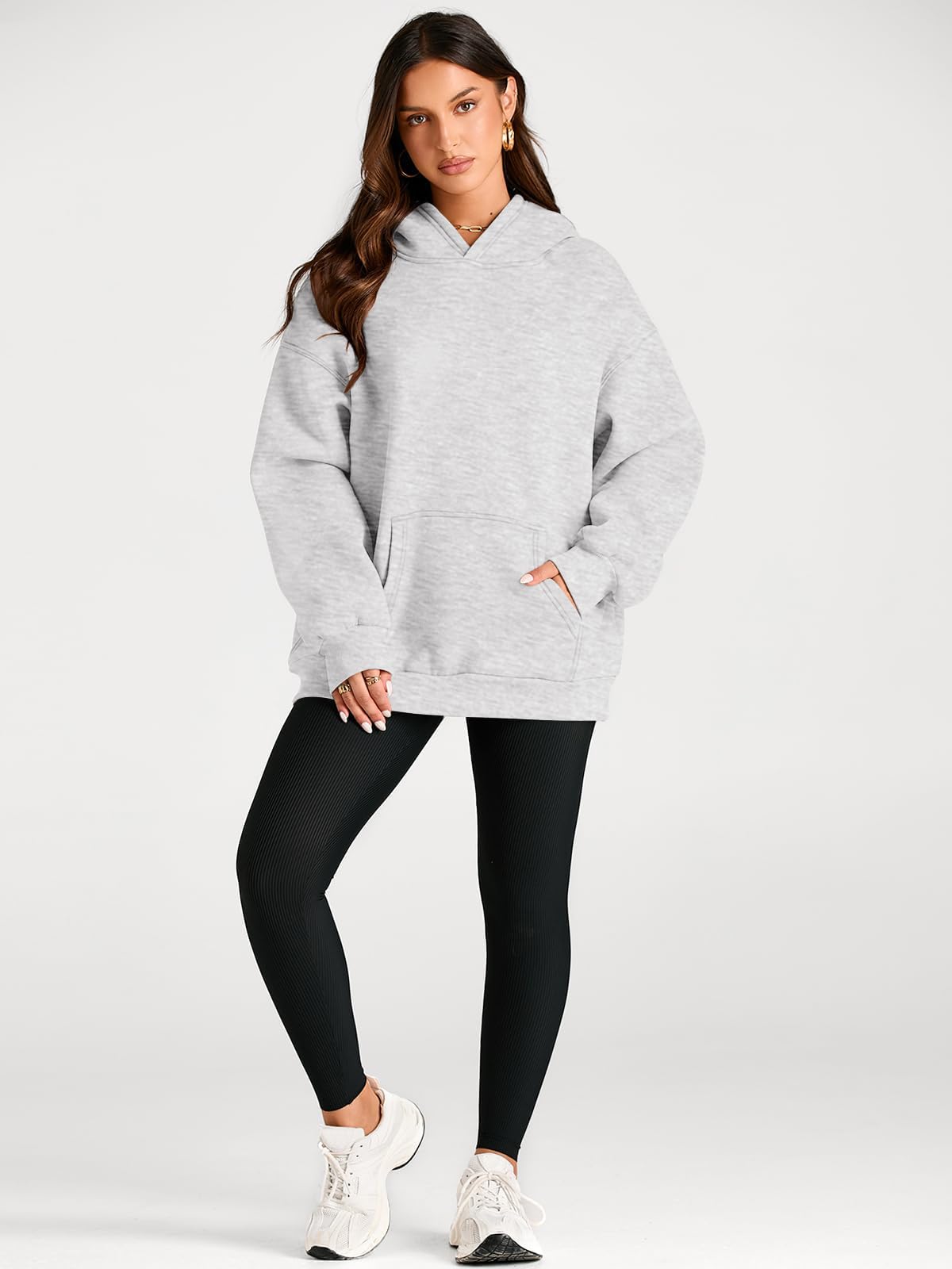 Trendy Queen Womens Oversized Hoodies Fleece Sweatshirts Fall Fashion Pullover Sweaters Winter Clothes Grey M