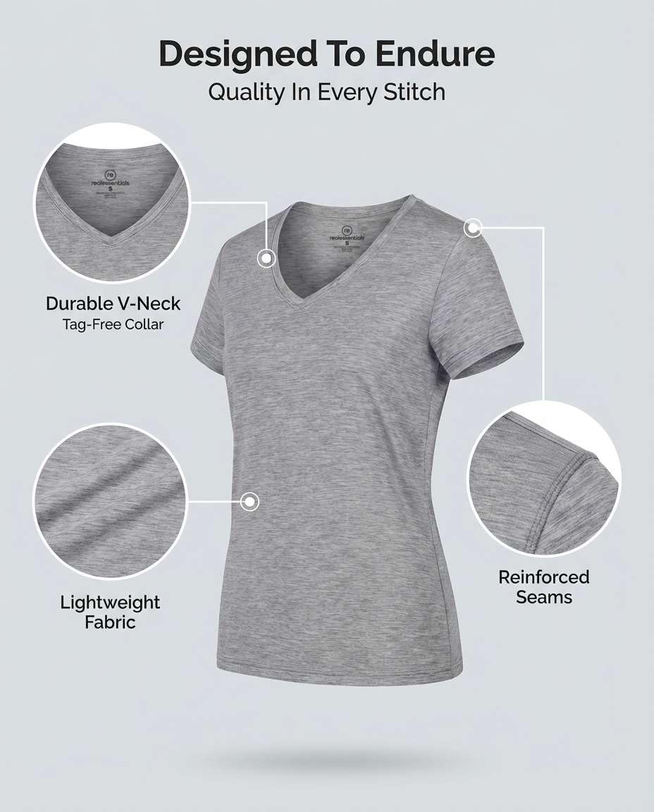 Real Essentials 5 Pack: Women's Dry-Fit Short Sleeve V Neck T Shirt Workout Fitness Yoga Top Tee, Set 5, XXL