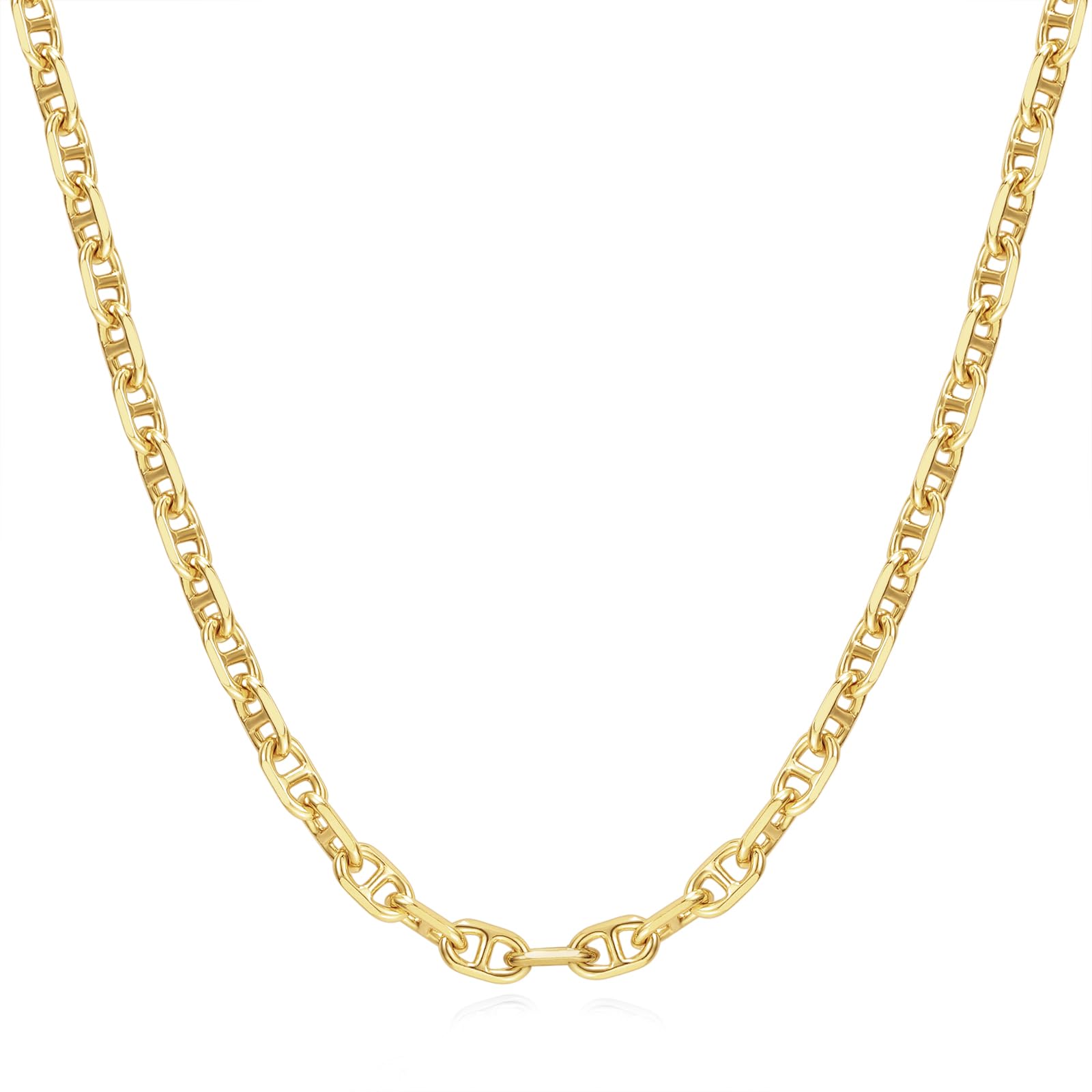 FANCIME 'Sunlit Grace' 14K Gold Plated Silver Chain for Men Women,925 Sterling Silver Solid Flat Mariner Curb Link Chain Necklace for Men & Women(3.1mm,20 inch)
