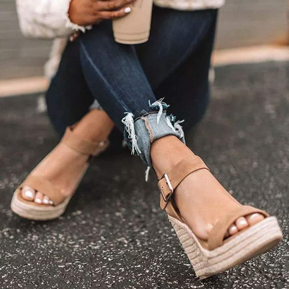 VICKI·VICKI Women's Wedges Sandals Platform Wedge Heels Espadrilles Women Shoes Sandals Khaki Size 8