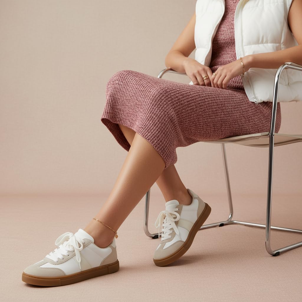 CUSHIONAIRE Balance Womens Sneakers, Casual Tennis Shoes for Women with Memory Foam and Slip Resistant Outsole, IVORY 11W