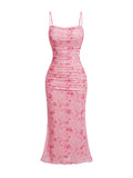GORGLITTER Women's Floral Spring Summer Wedding Guest Dress Bridal Shower Cocktail Tea Party Beach Midi Sun Dress 2026 Pink Florals Small