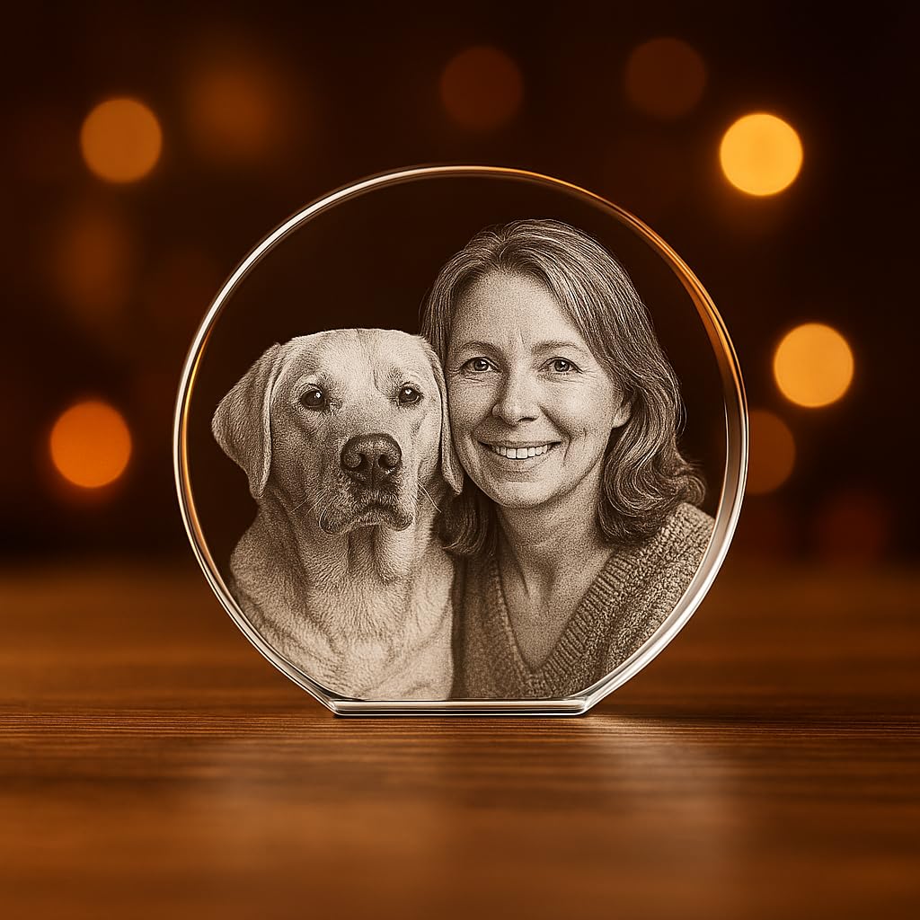A&B Crystal Collection Round Personalized 2D Engraved Photo (Wedding, Memorial, Mother's Day, Valentine's, Christmas, Personalized) (Round) (3.15 * 1 * 2.9 inches)