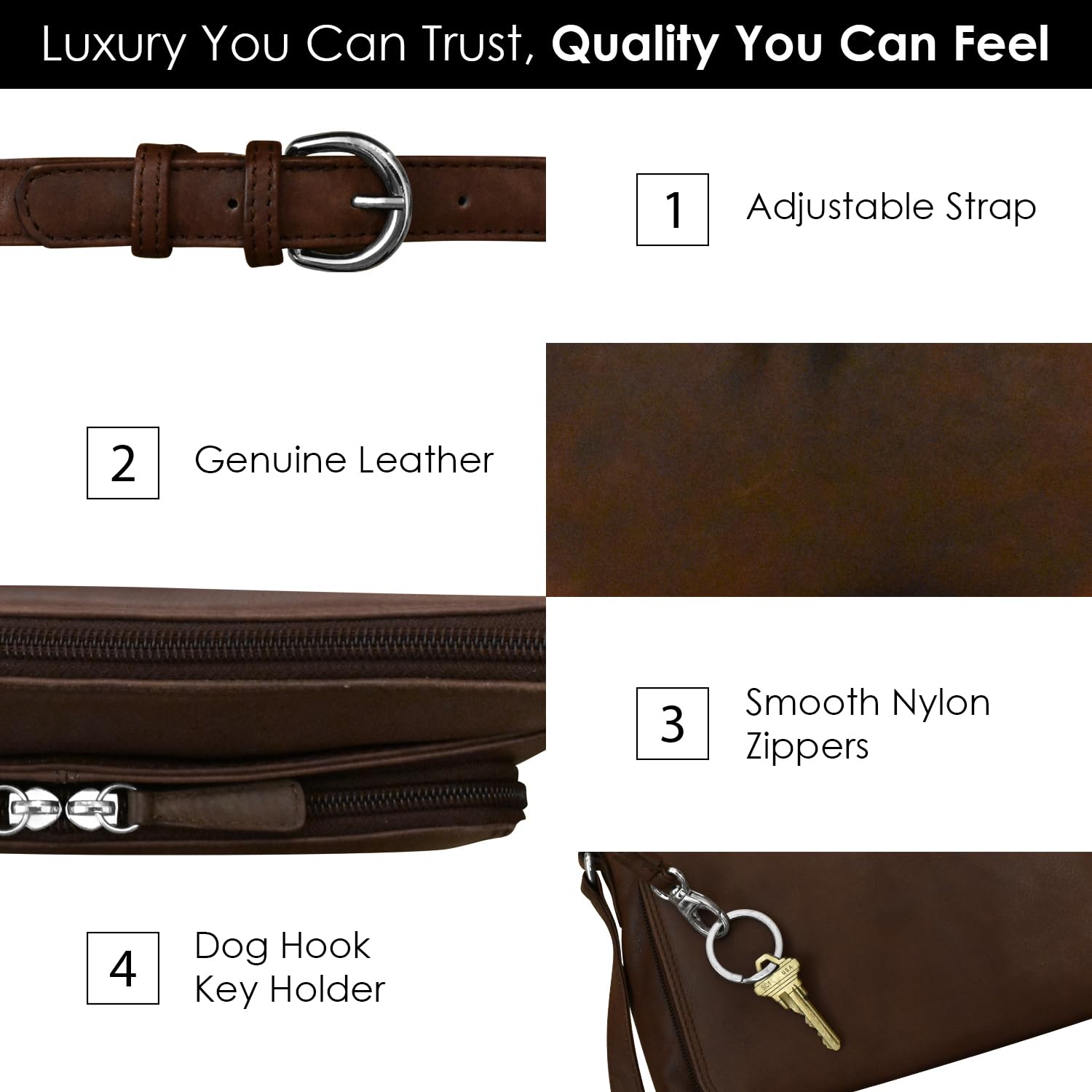 ili New York Genuine Soft Leather Crossbody Bags for Women, RFID-Blocking Shoulder Purses for Women with Built-in Wallet & Compartments, Chocolate