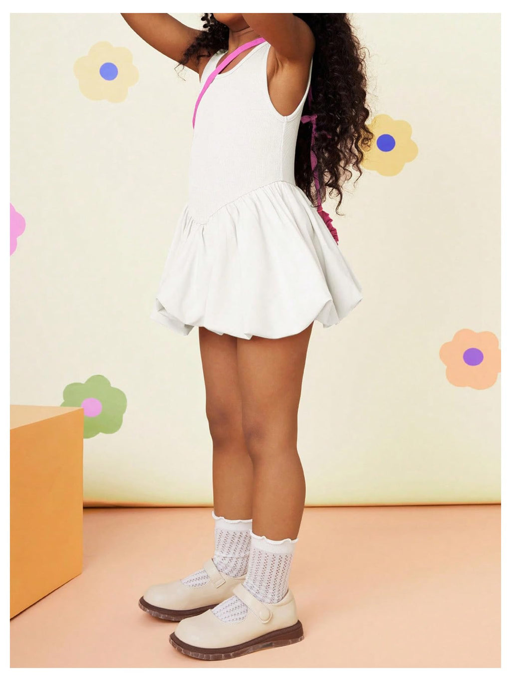 WDIRARA Toddler Girl's Cute Sleeveless Bubble Dress Crew Neck A Line Short Dress White 4Y