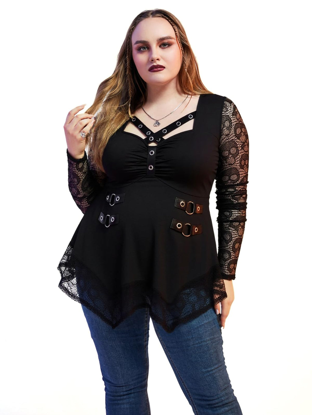 ROSE GAL Womens Plus Size Tunic Tops Fall Casual Long Sleeve T-Shirt Goth Shirt V Neck Loose Blouses Swing Tunic(Black_7/1X)
