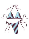 WDIRARA Women's Striped Halter Swimsuit Triangle String Bikini Sets Tie Side 2 Piece Bathing Suit Blue Small