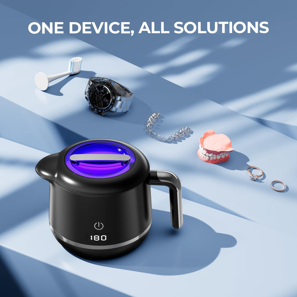 GYNHD Dental Ultrasonic Retainer Cleaner Machine: Dental Cleaning Pod for Denture/Mouth Guard/Aligner/Night Guard/Braces/Toothbrush Heads/Jewelry - 45kHz Retainer Cleaner with Digital Timer & 200ML