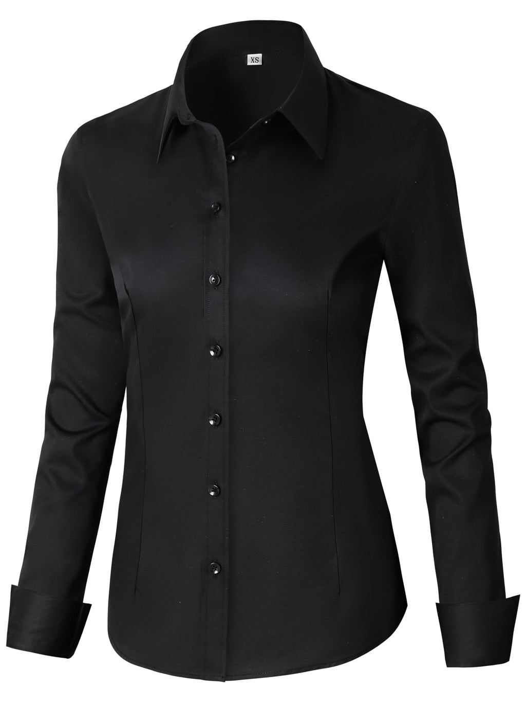 CUNLIN Blouses & Button-Down Shirts Women Cotton Collared Long Sleeve Dressy Casual Tops Womens Oxford Button up Down Dress Shirt Collar Work Office Blouse Vneck Tunic top Plus-Size 2X Black Size XXL