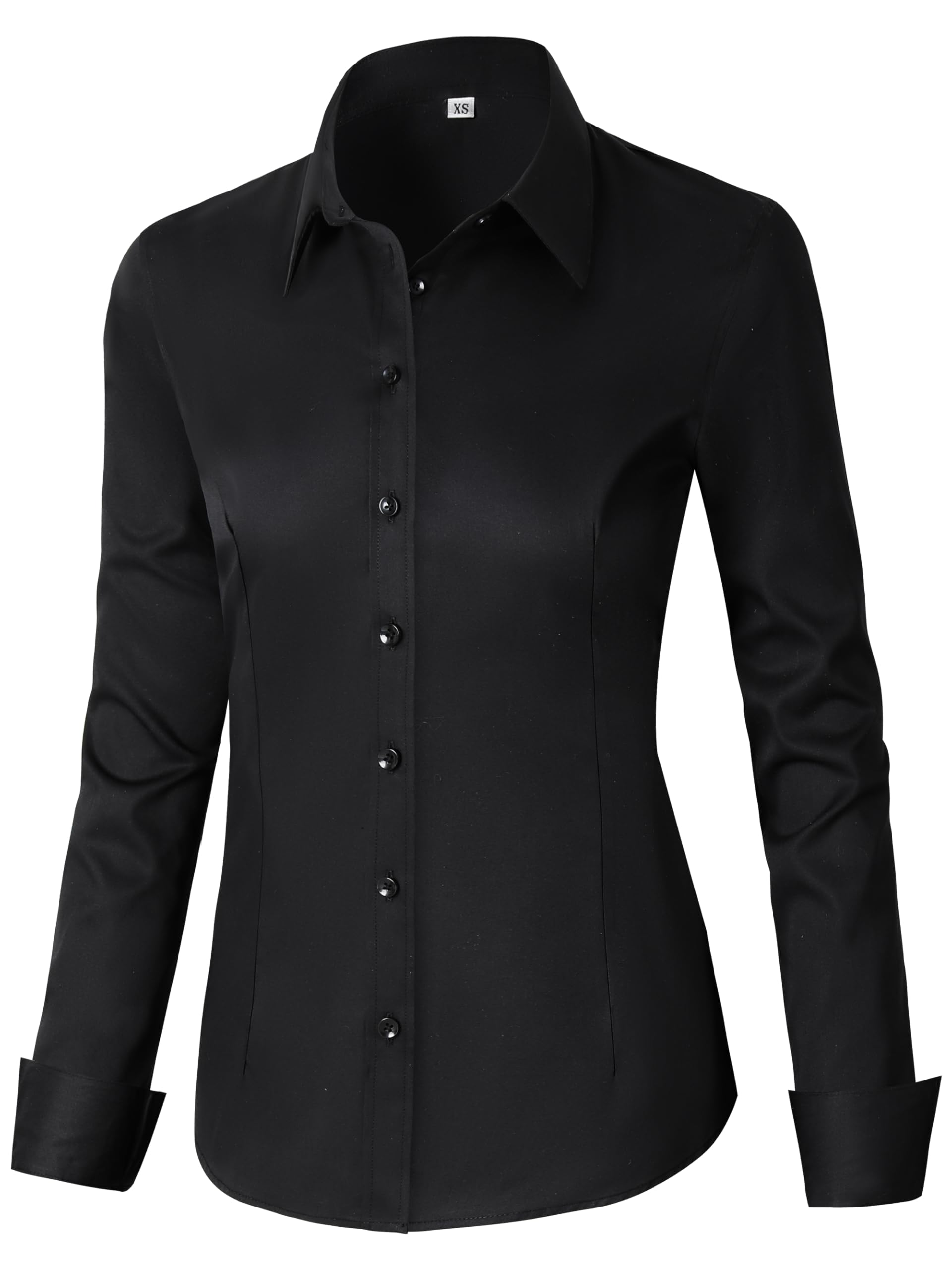 CUNLIN Blouses & Button-Down Shirts Women Cotton Collared Long Sleeve Dressy Casual Tops Womens Oxford Button up Down Dress Shirt Collar Work Office Blouse Vneck Tunic top Plus-Size 2X Black Size XXL