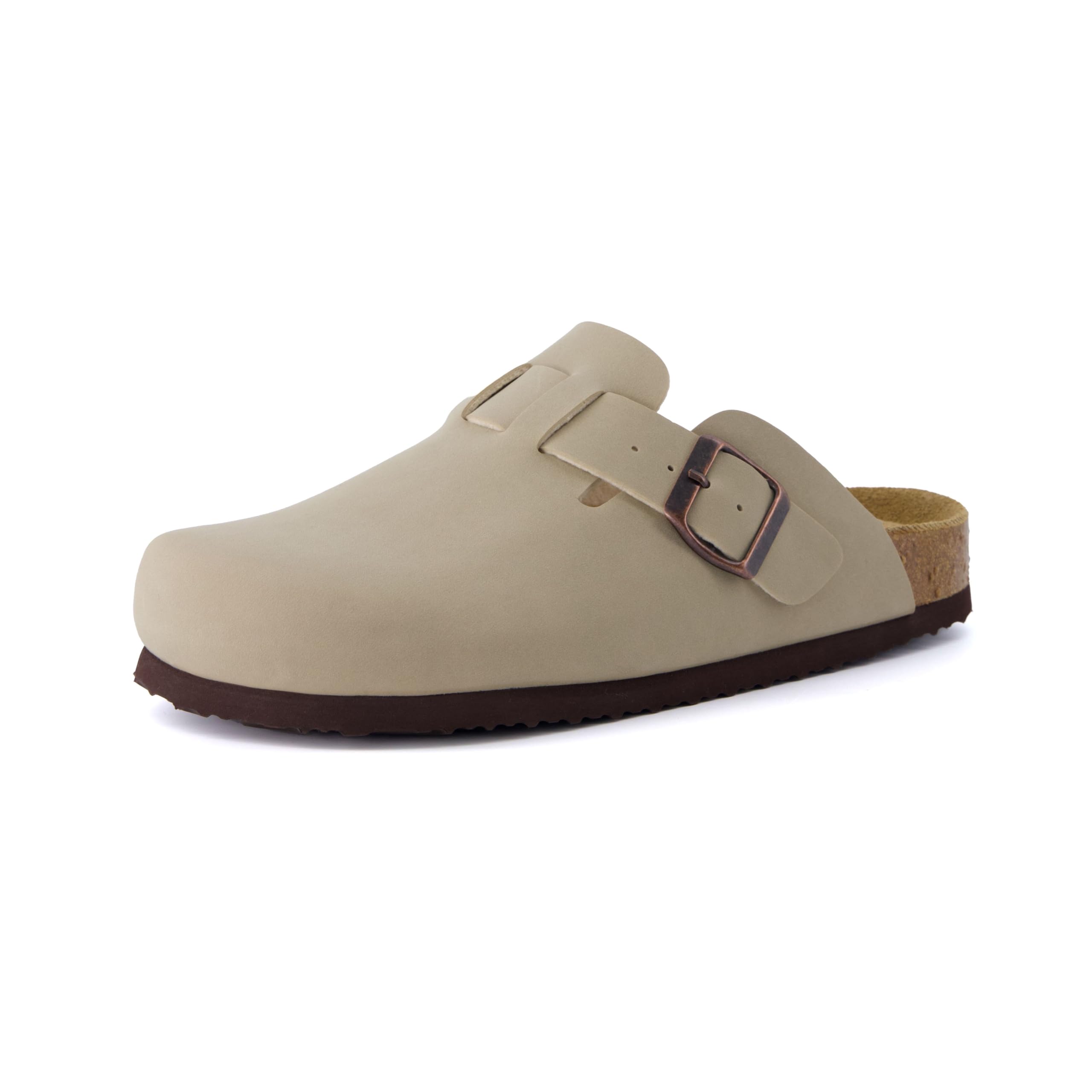 CUSHIONAIRE Hana Womens Clogs | Comfortable Vegan Suede Clogs for Women | Slip On Potato Shoes with Cork Footbed & Arch Support, Stone 7W