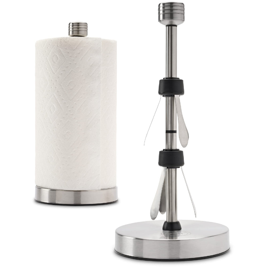 Dear Household Stainless Steel Paper Towel Holder Easy One-Handed Operation - This Sturdy Weighted Paper Towel Dispenser Countertop Model Has Suction Cups and Holds All Paper Towel Rolls - Silver