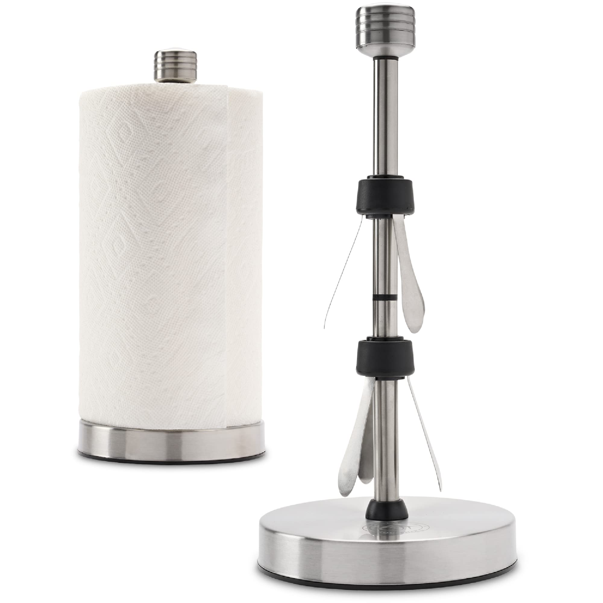 Dear Household Stainless Steel Paper Towel Holder Easy One-Handed Operation - This Sturdy Weighted Paper Towel Dispenser Countertop Model Has Suction Cups and Holds All Paper Towel Rolls - Silver
