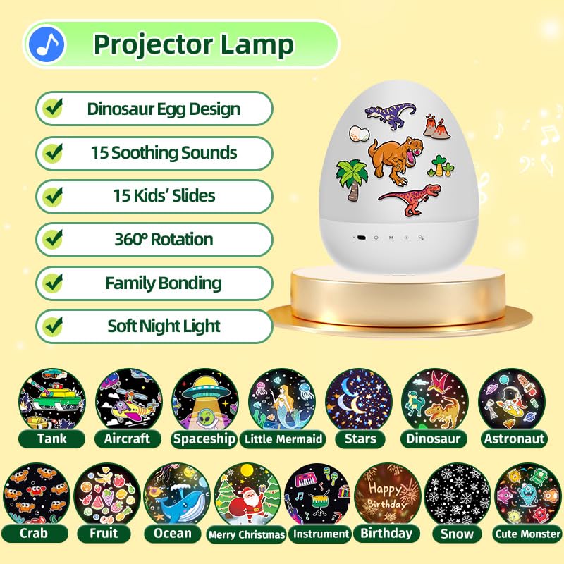 Dinosaur Toys for Kids 3-5 | 15 Sleeping Sounds+12HD Films+7 Colors+360°Rotating | Easter Dinosaur Egg Light Dinosaurs Primal Hatch Boy Toys for Boys Star Projector Sound Machine Egg Light for Nursery