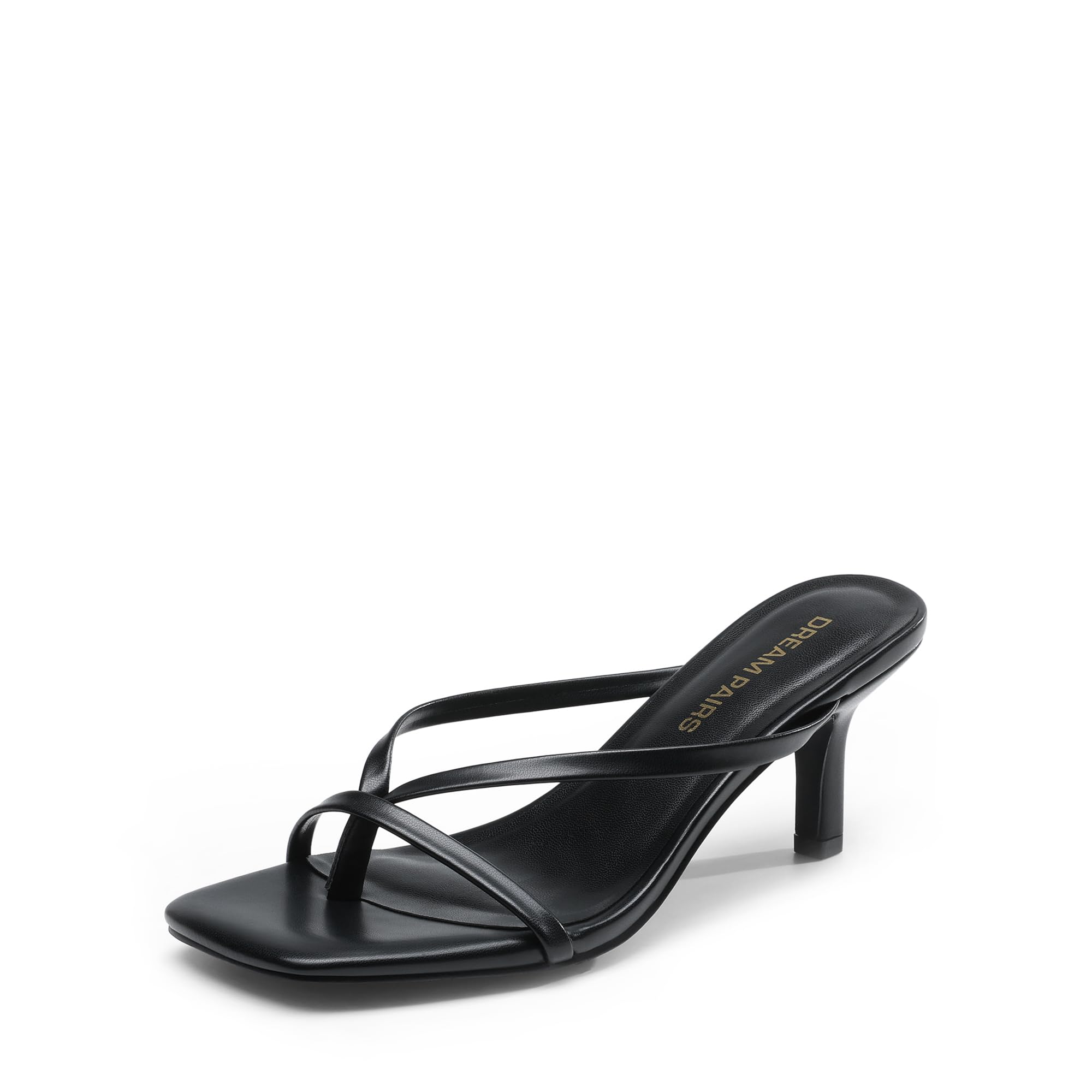 DREAM PAIRS Heels for Women Flip Flops Kitten Low Heels Open Square Toe Thong Heeled Sandals, Fashion Comfort Shoes for Party Casual Slides,Size 8.5,Black,DWUMFF2503