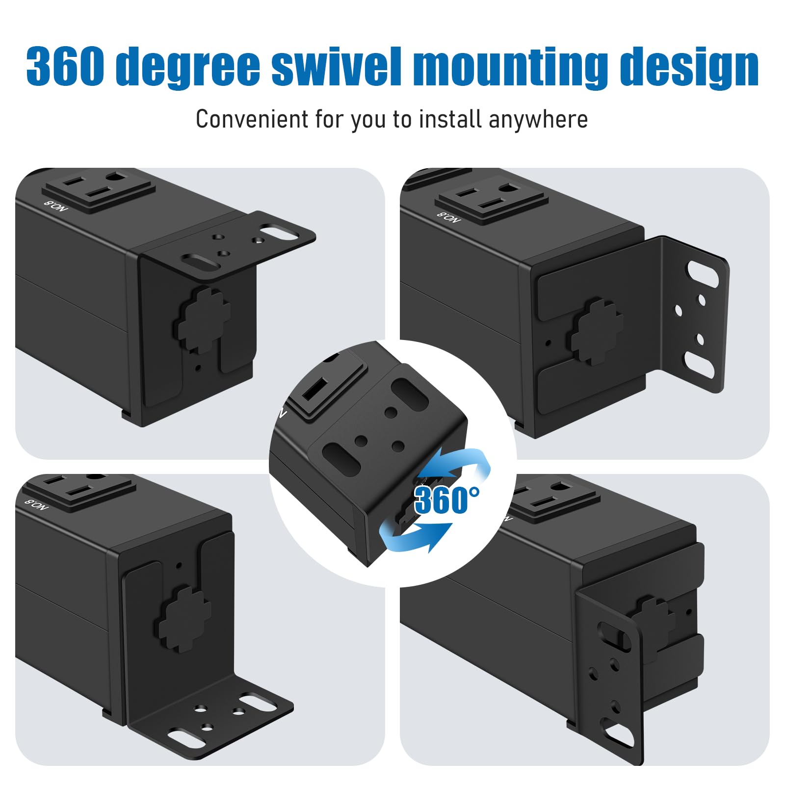 HHSOET 1U Rack Mount Surge Protection, 8 Outlet PDU Power Strip, Metal Mountable Outlet Strip with Switch,1200J, 6ft Power Cord.