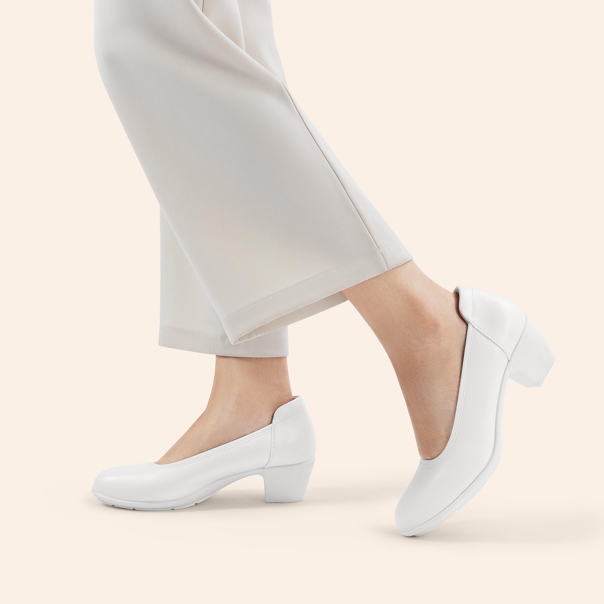 DREAM PAIRS Women's Low Chunky Heels Comfortable Block Work Pumps Closed Round Toe Dress Shoes for Office Business,Size 8,White,DWUMPU2547