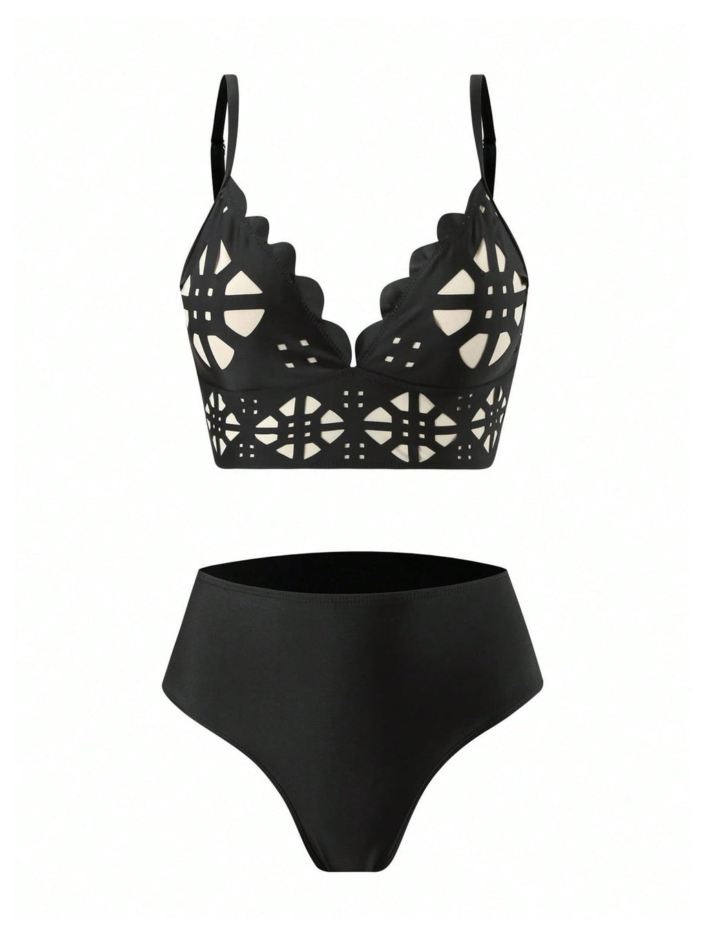 WDIRARA Women's 3 Piece Swimsuit Hollow Out Bikini Set with Cover Up Pants Black X-Large