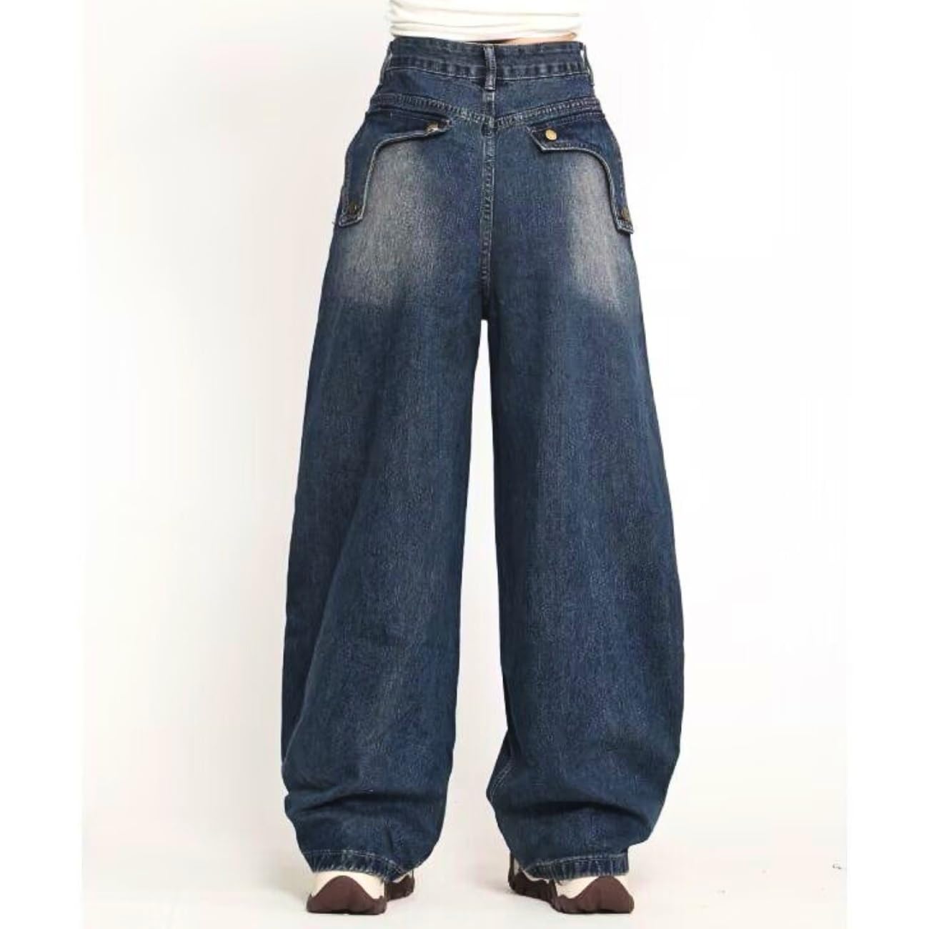 OTEEGX Baggy Jeans for Women Girls Star Wide Leg Barrel Jeans Embroidered Patchwork Cute Denim Pants Trendy Clothes Blue1-S