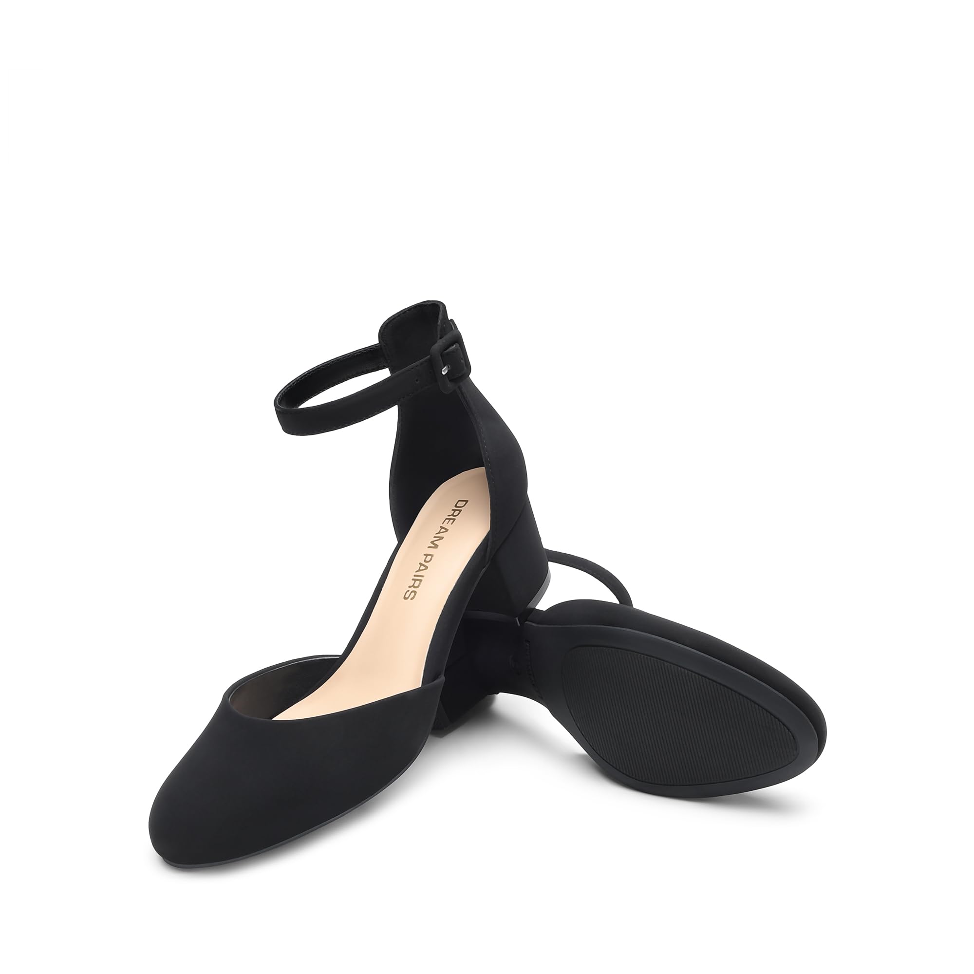 DREAM PAIRS Women's Closed Round Toe Low Block Heels Ankle Strap Chunky Heel Pumps Dress Wedding Office Party Shoes,Size 7,Black-Nubuck,DWUMPU2546