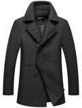 chouyatou Men's Classic Notched Collar Double Breasted Wool Blend Pea Coat (Large, Black)