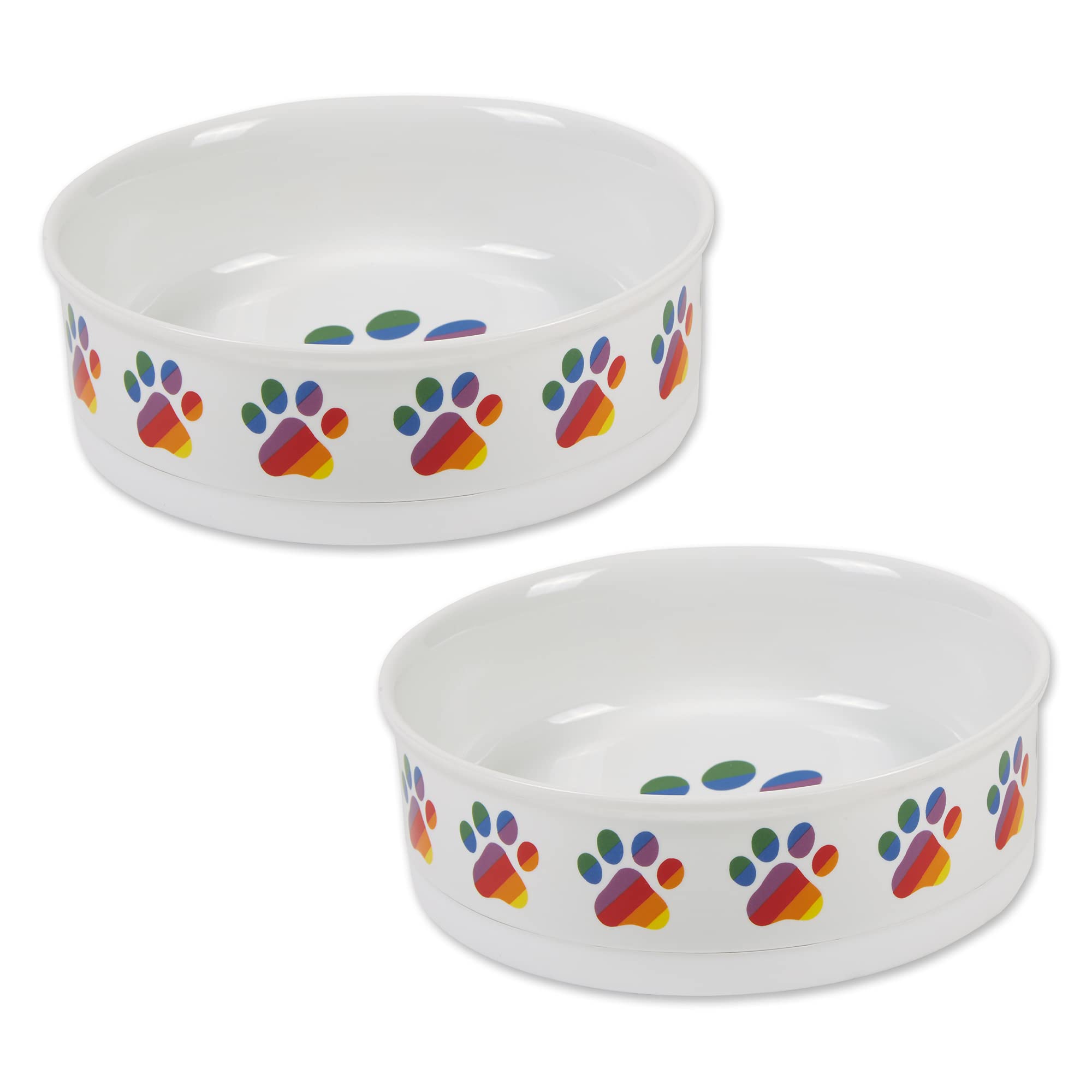 Bone Dry Ceramic Food Bowls, Non-Slip & Dishwasher Safe, Large Set, 7.5x2.4, Rainbow Paw, 2 Count