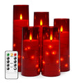 kakoya Flameless LED Candles with Timer 5 Pc Flickering Flameless Candles for Romantic Ambiance and Home Decoration Stable Acrylic Shell,with Embedded Star String，Battery Operated Candles（Red）