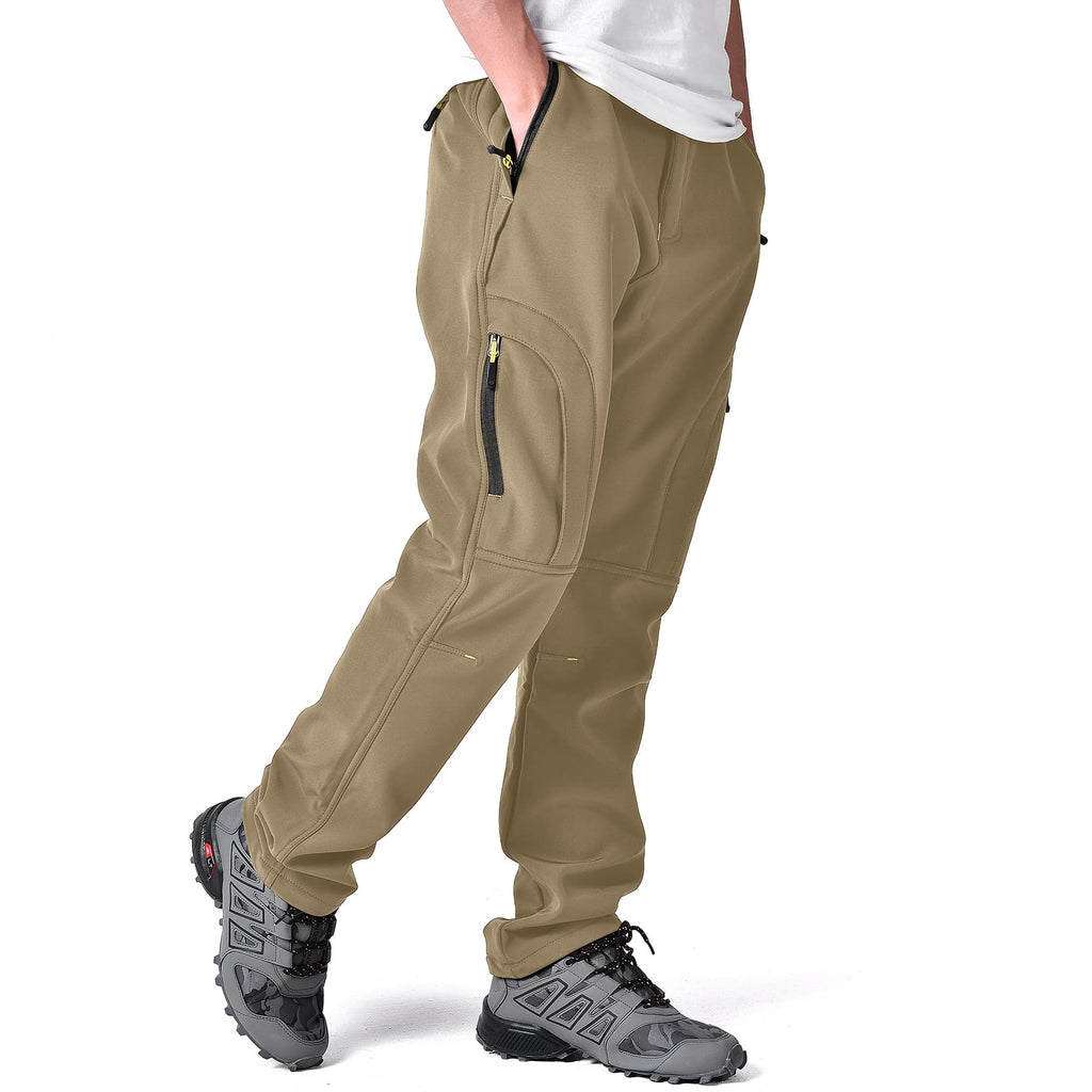 Toomett Men's Snow Pants Skiing Winter Insulated Soft Shell Outdoor Fleece Lined Hiking cargo Pants with Zipper Pockets,MH4409,Khaki,42