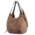 DOURR Women's Multi-pocket Shoulder Bag Fashion Cotton Canvas Handbag Tote Purse (Brown - Medium Size)