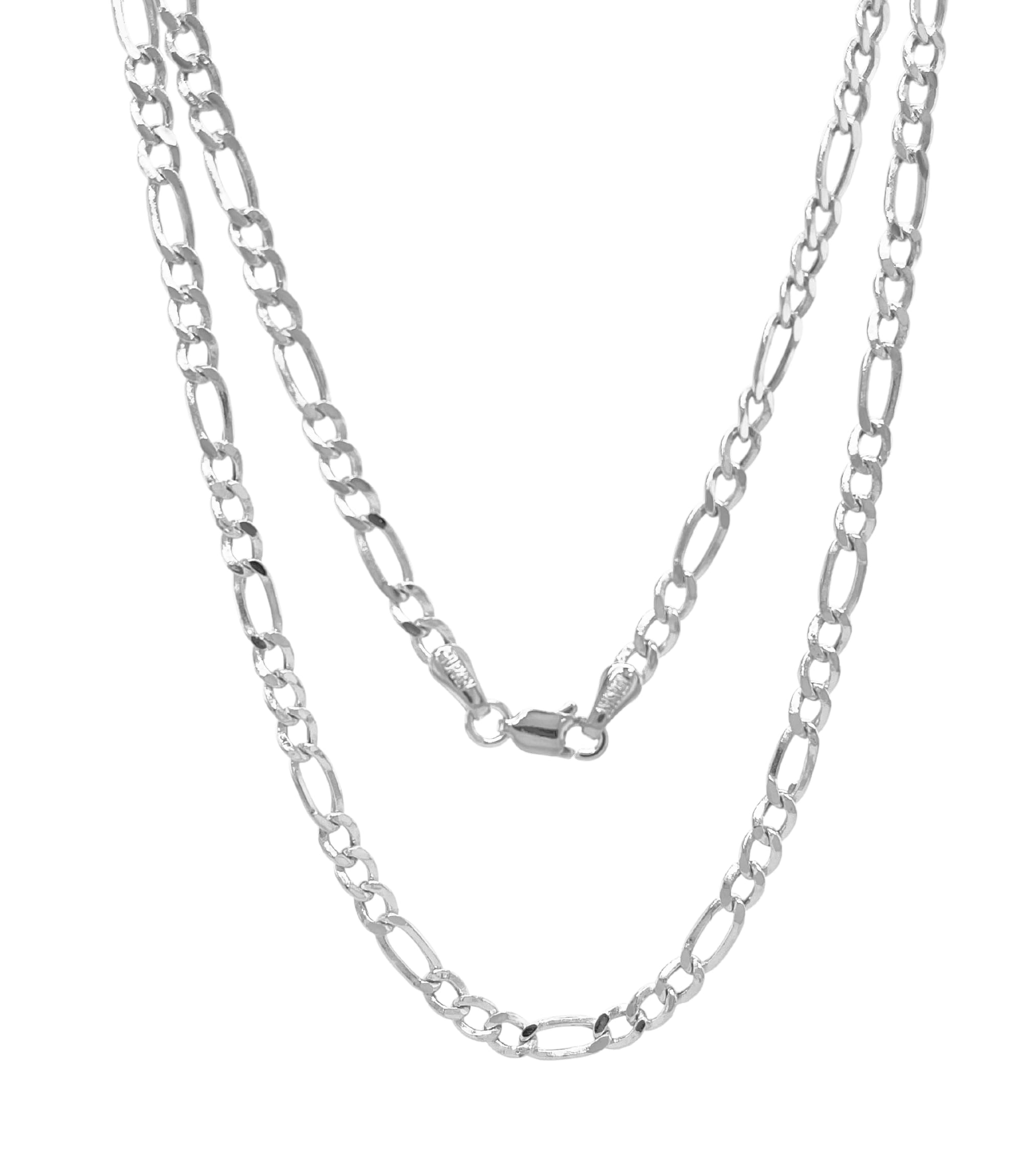 JEWELHEART 14K Real Gold Figaro Chain - 2mm Diamond Cut Cuban Link Figaro Necklace For Men - White Gold Pendant Necklace For Women with Lobster Clasp 16"