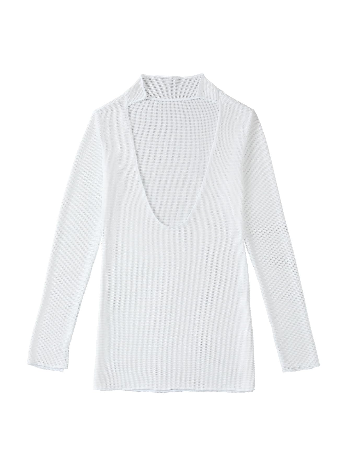 Lilosy Sexy Crochet Sheer Long Sleeve Cover Up Swim Bathing Suit Beach Dress One Piece See Through Women Swimwear White Medium