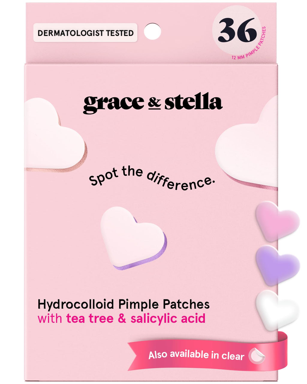 grace & stella Award Winning Pore Strip - Pimple Patches for Face - Heart Hydrocolloid Zit Stickers that Help Soothe & Conceal Breakouts - Cute Patches - Dermatologist-Tested Vegan (Heart, 36 Count)