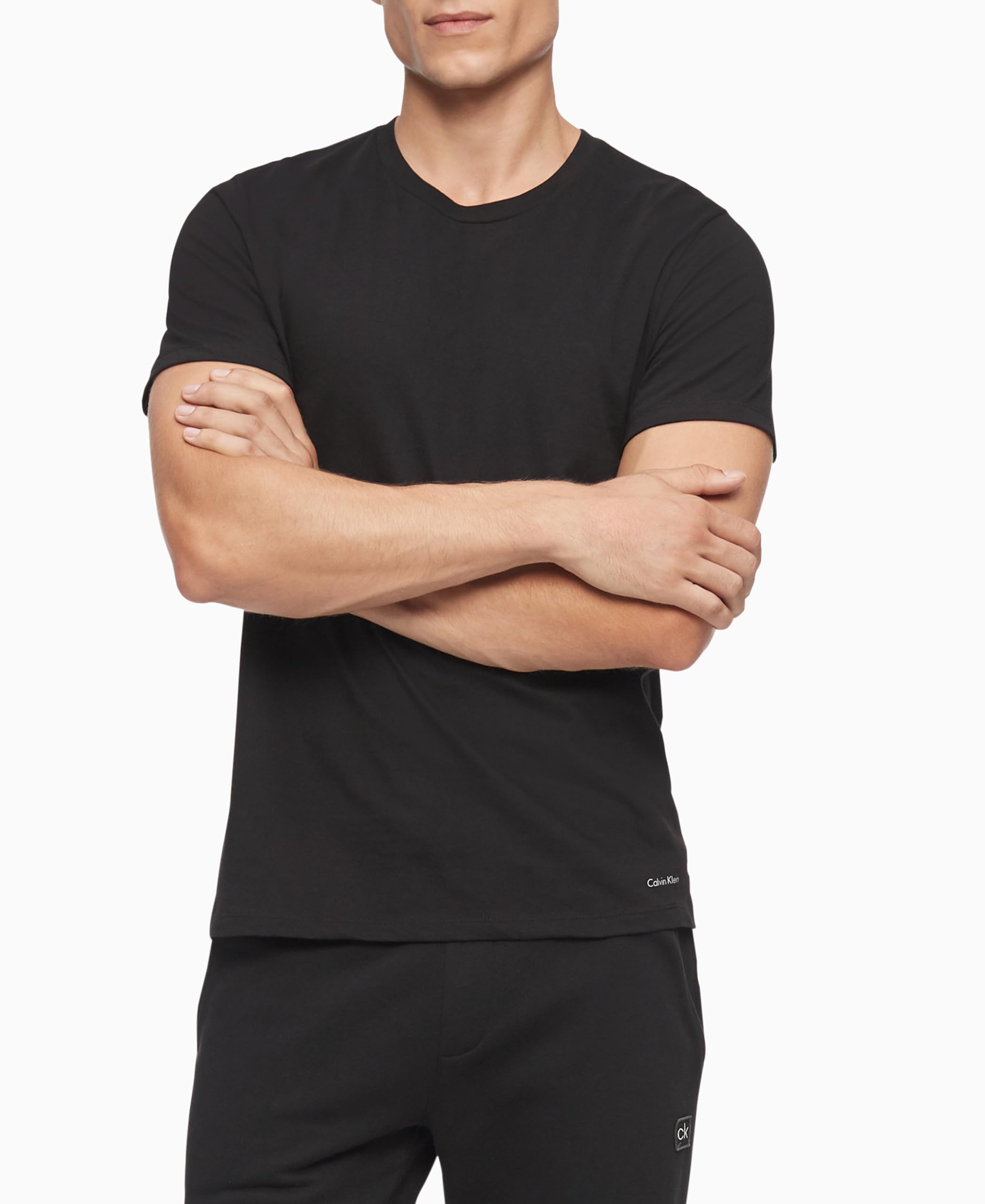 Calvin Klein Mens 100% Cotton T-Shirt Packs 5 Black - Short Sleeve Crewneck S
