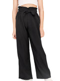 WDIRARA Girl's Paper Bag Waist Belted Wide Leg Pants Casual Elastic High Waist Pants Black 15Y