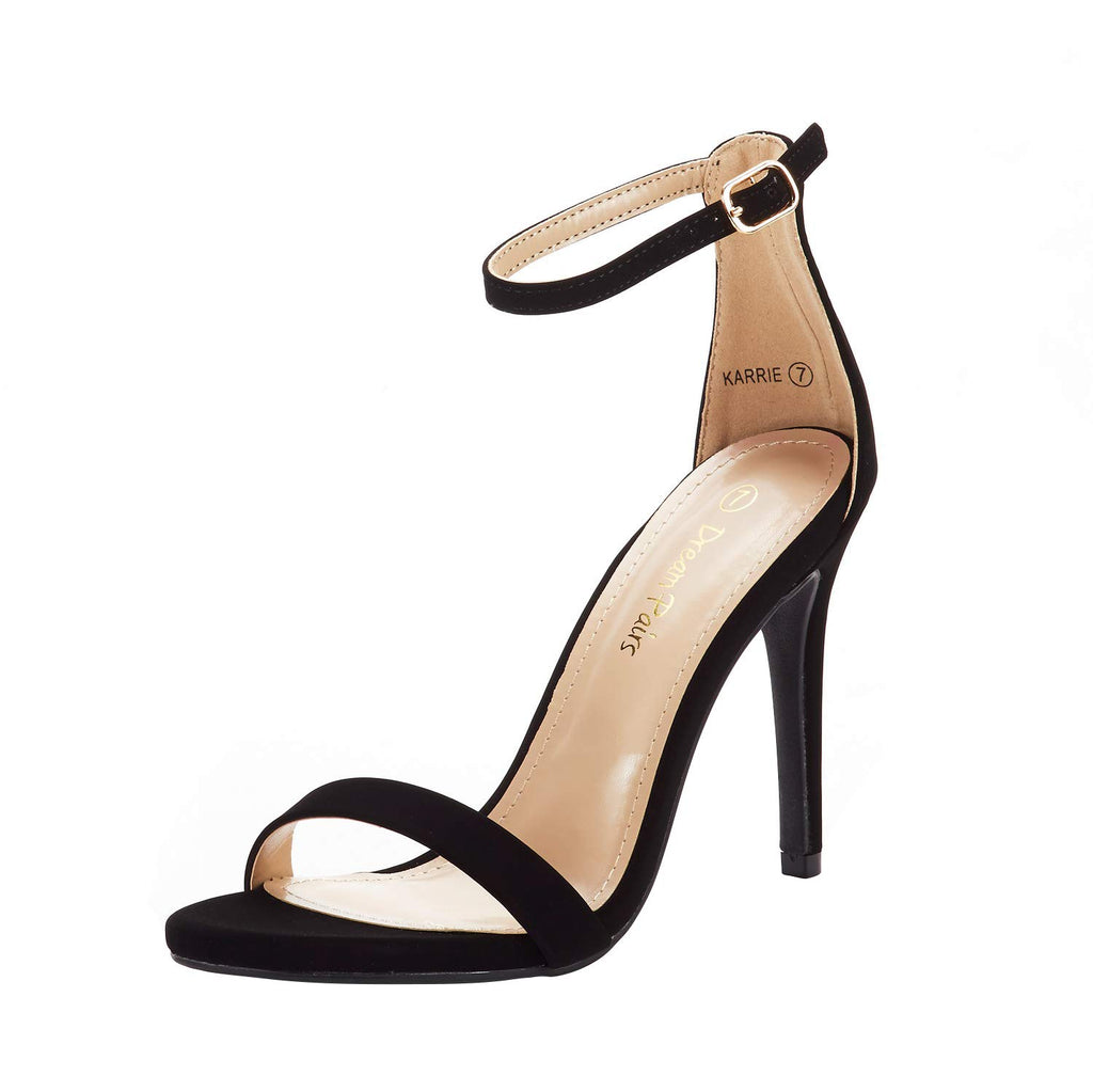 DREAM PAIRS Women's High Heels Flower Ankle Strap Stilettos Round Open Toe Dressy Sexy Sandals,Size 8,Black/Nubuck,KARRIE