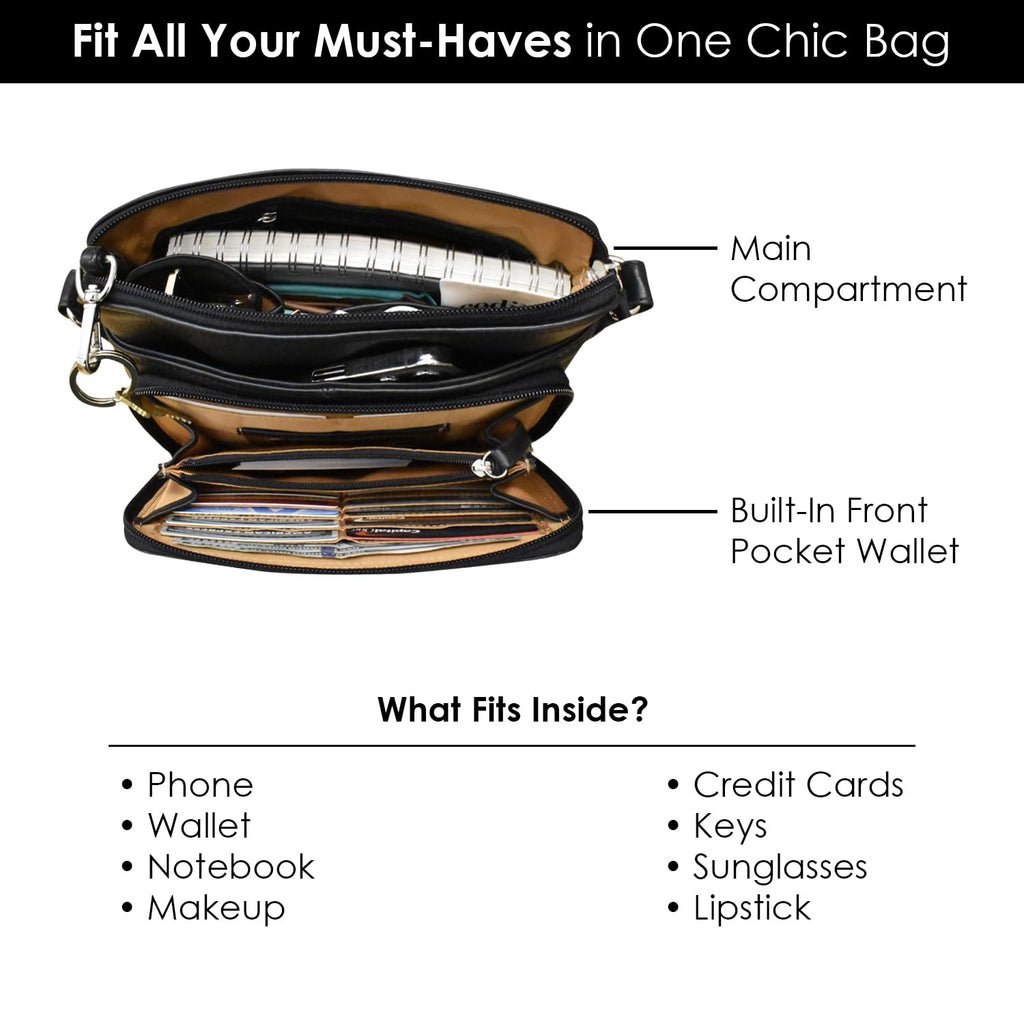 ili New York Genuine Soft Leather Crossbody Bags for Women, RFID-Blocking Shoulder Purses for Women with Built-in Wallet & Compartments, Chocolate