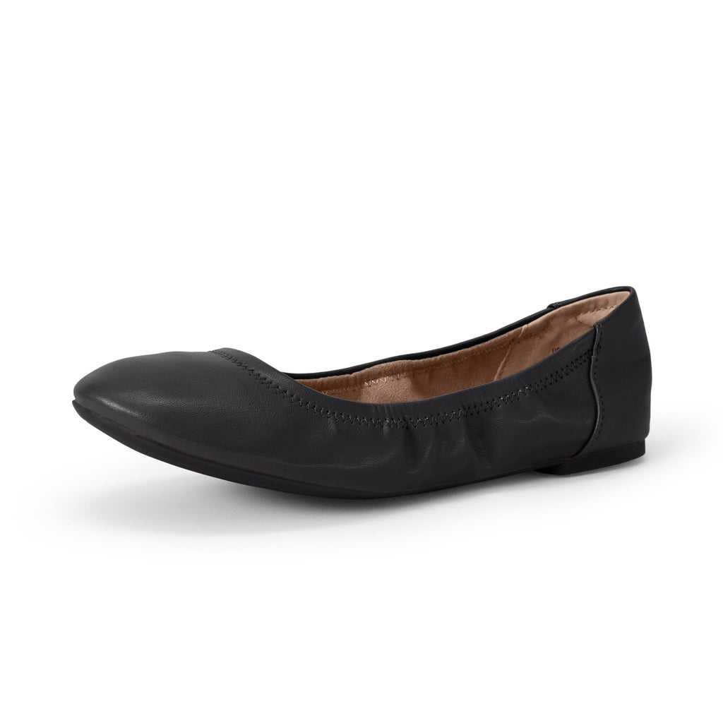 Amazon Essentials Women's Belice Comfortable Slip-On Ballet Flats Shoes, Black Faux Leather, 12 Wide