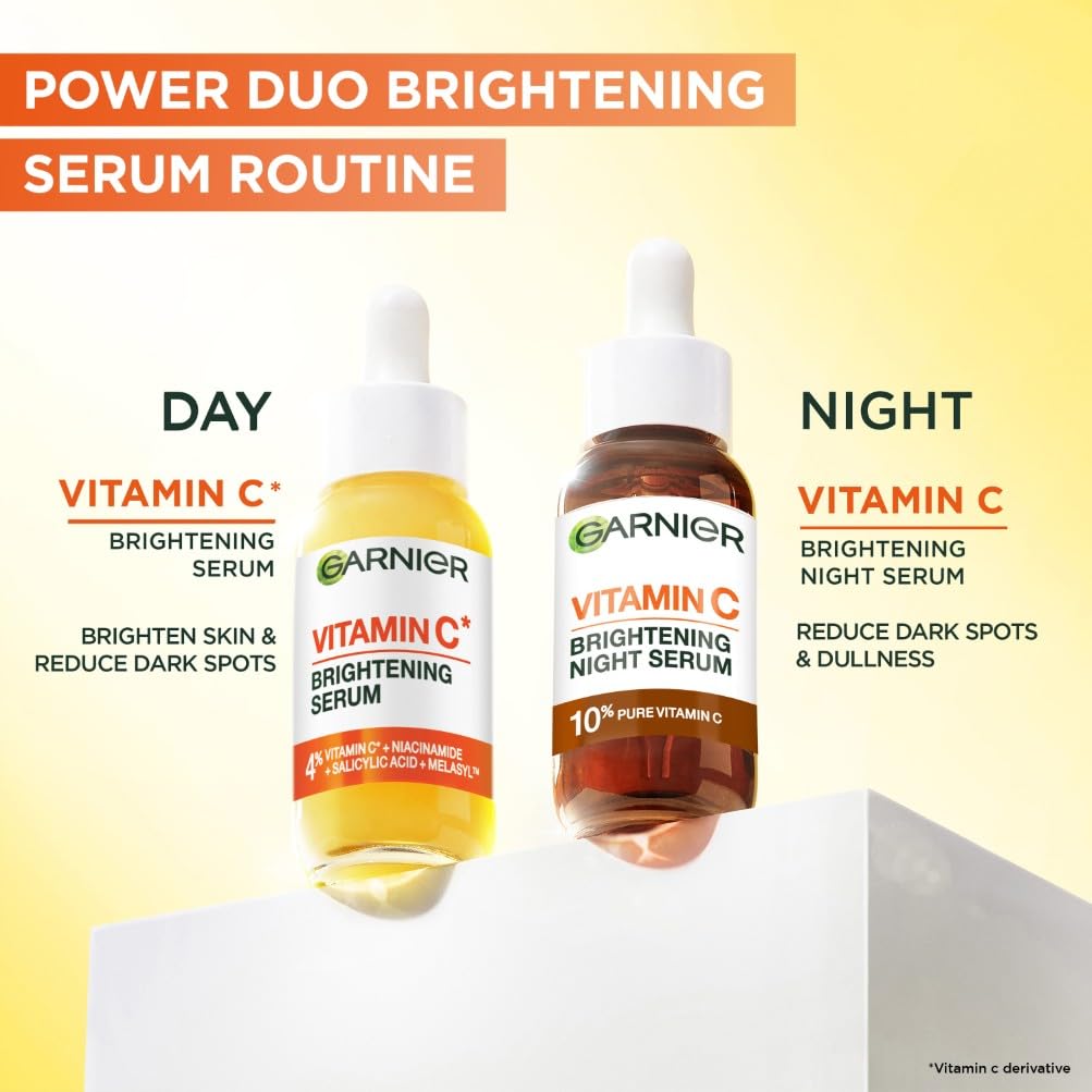 Garnier Vitamin C Brightening Serum for Face, with 4% Vitamin C, Niacinamide & Salicylic Acid, Brightens Skin, Reduces Dark Spots & Evens Skin Tone, Serum 30ml