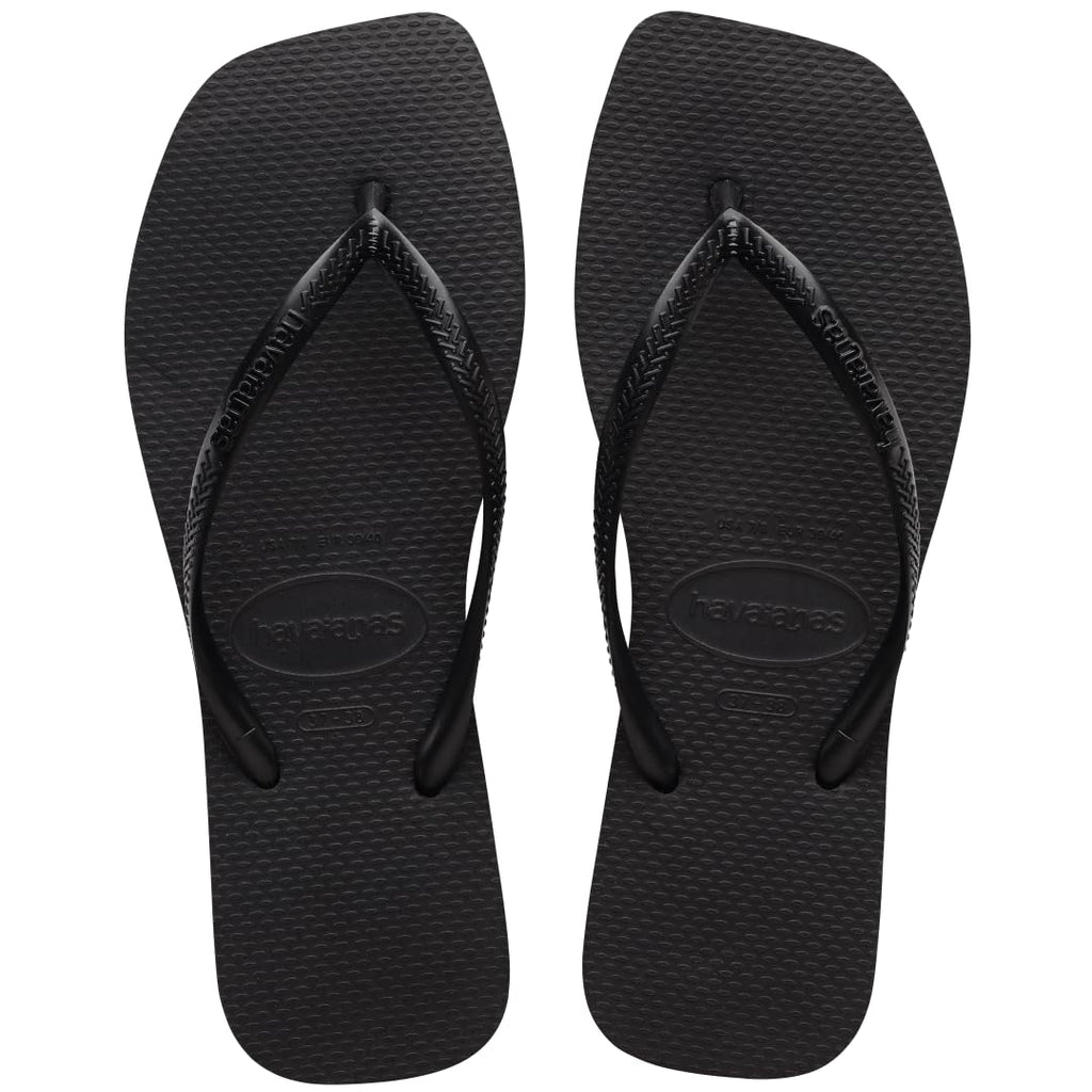 Havaianas Women Slim Square Sandal - Classic Square Toe Sandals - Black, 9/10 W