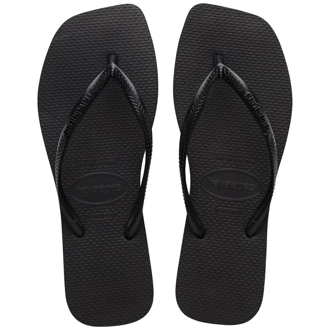 Havaianas Women Slim Square Sandal - Classic Square Toe Sandals - Black, 9/10 W