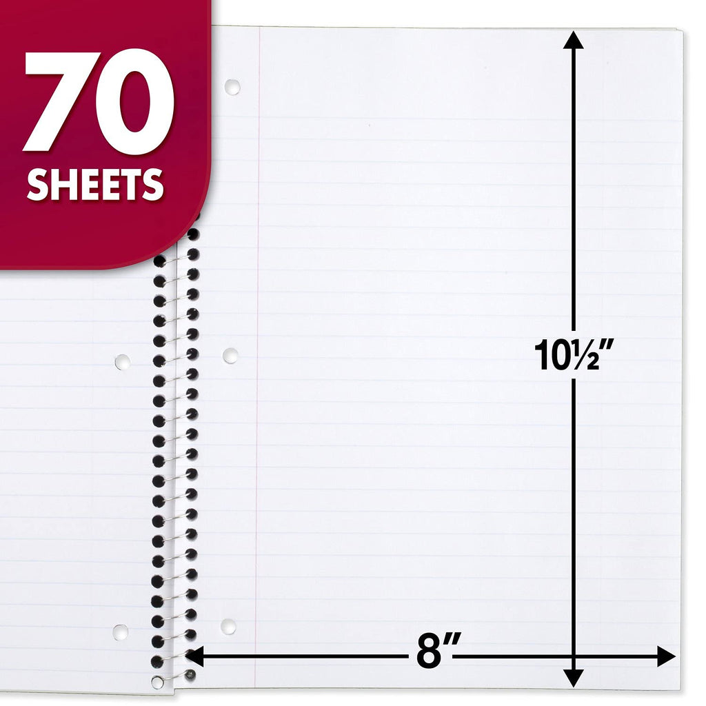 Mead Spiral Notebook, 24 Pack, 1 Subject, Wide Ruled Paper, 7-1/2" x 10-1/2", 70 Sheets per Notebook, Colors Will Vary (930203-ECM25)