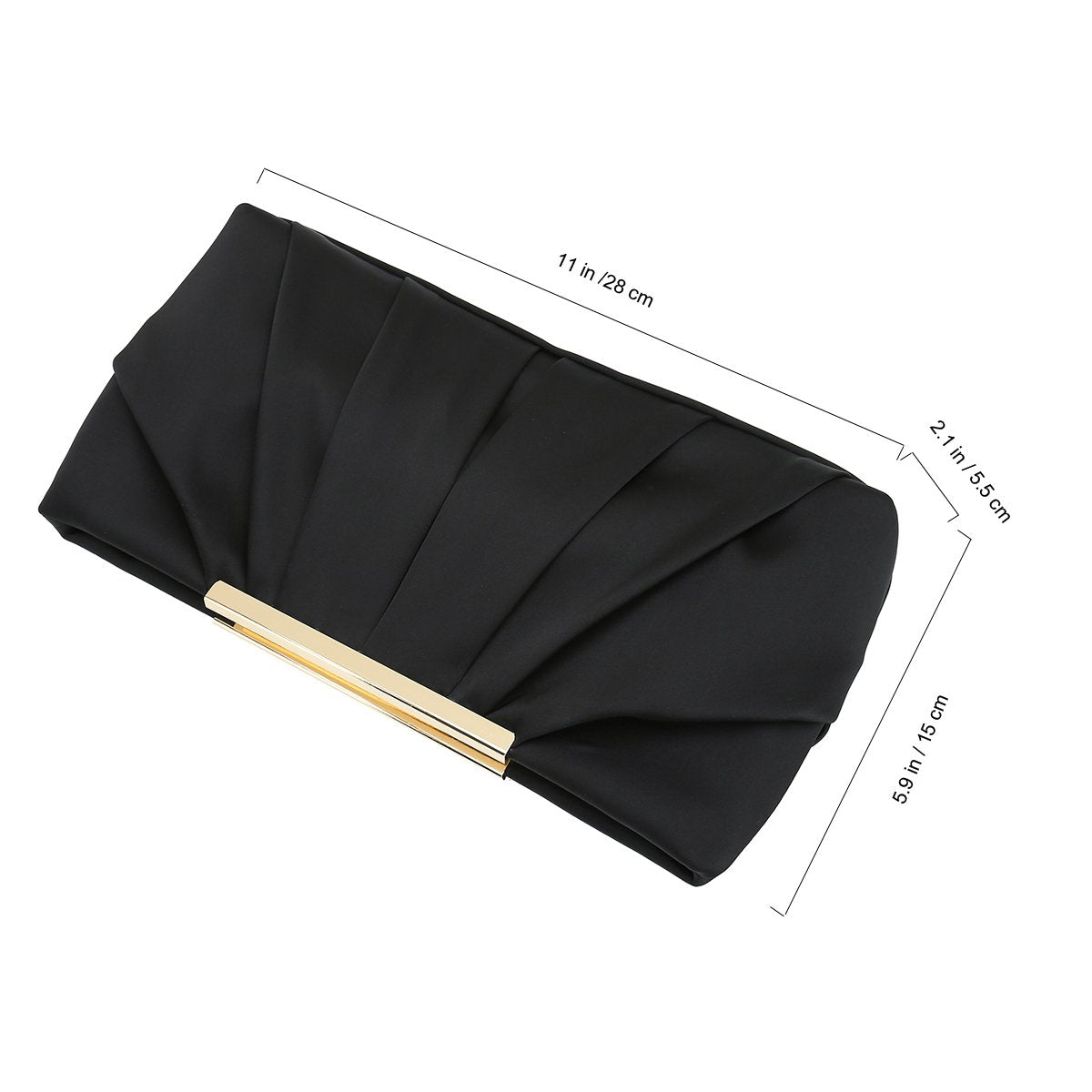 CHARMING TAILOR Clutch Evening Bag Elegant Pleated Satin Formal Handbag Simple Classy Purse for Women (Black)