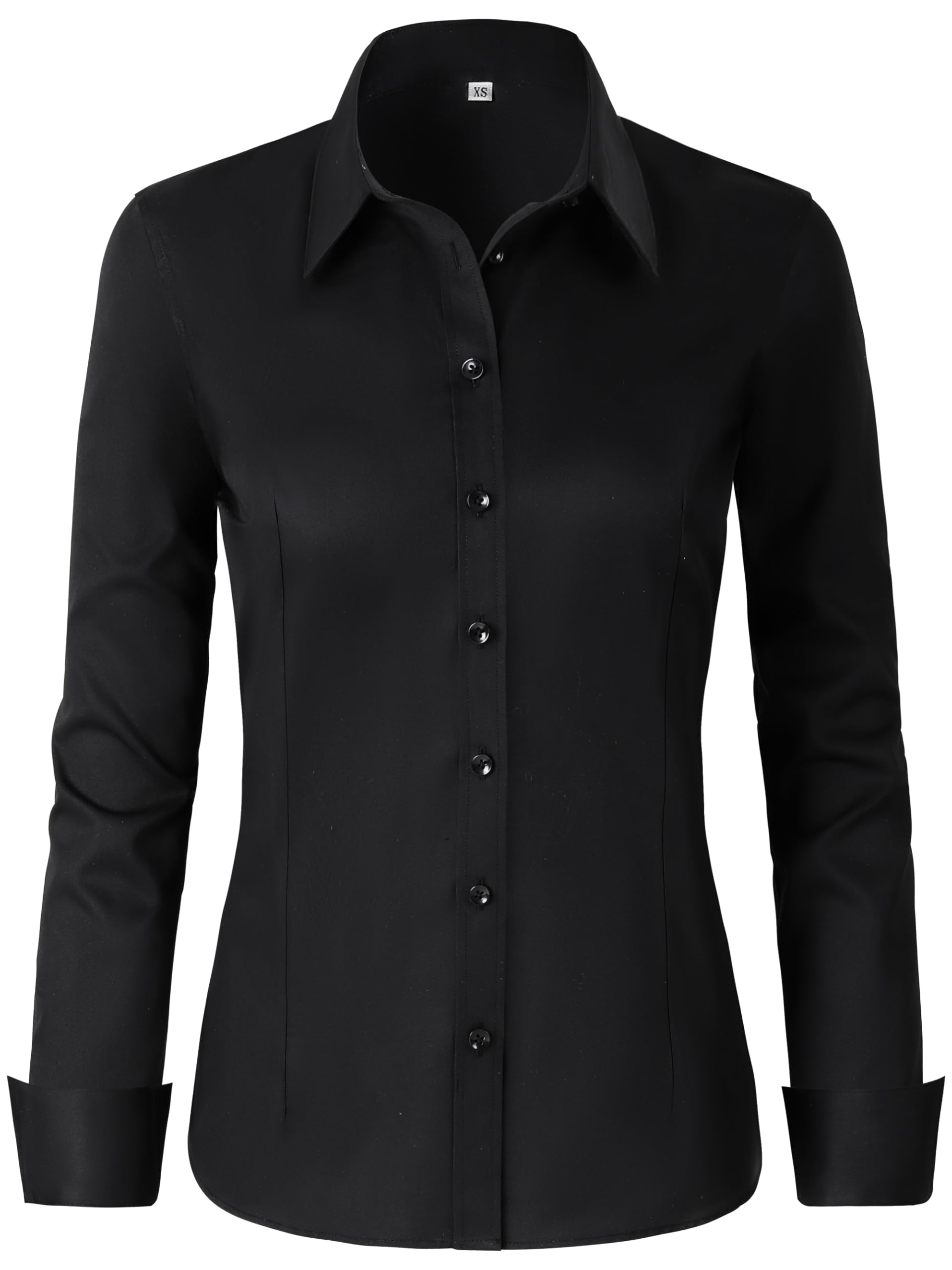 CUNLIN Blouses & Button-Down Shirts Women Cotton Collared Long Sleeve Dressy Casual Tops Womens Oxford Button up Down Dress Shirt Collar Work Office Blouse Vneck Tunic top Plus-Size 2X Black Size XXL