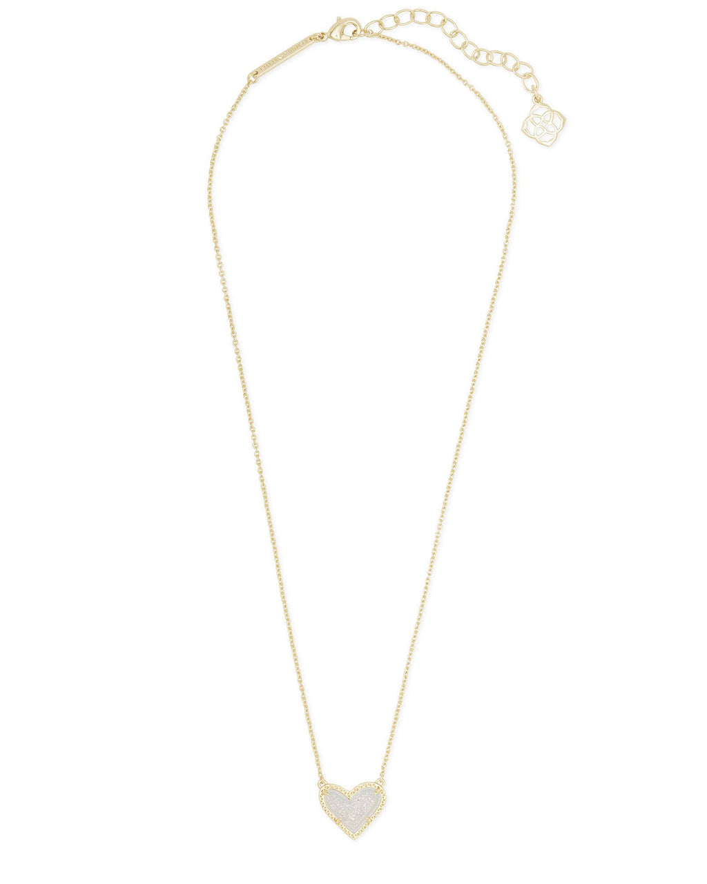 Kendra Scott Ari Heart Adjustable Length Pendant Necklace for Women, Fashion Jewelry, 14k Gold-Plated, Iridescent Drusy