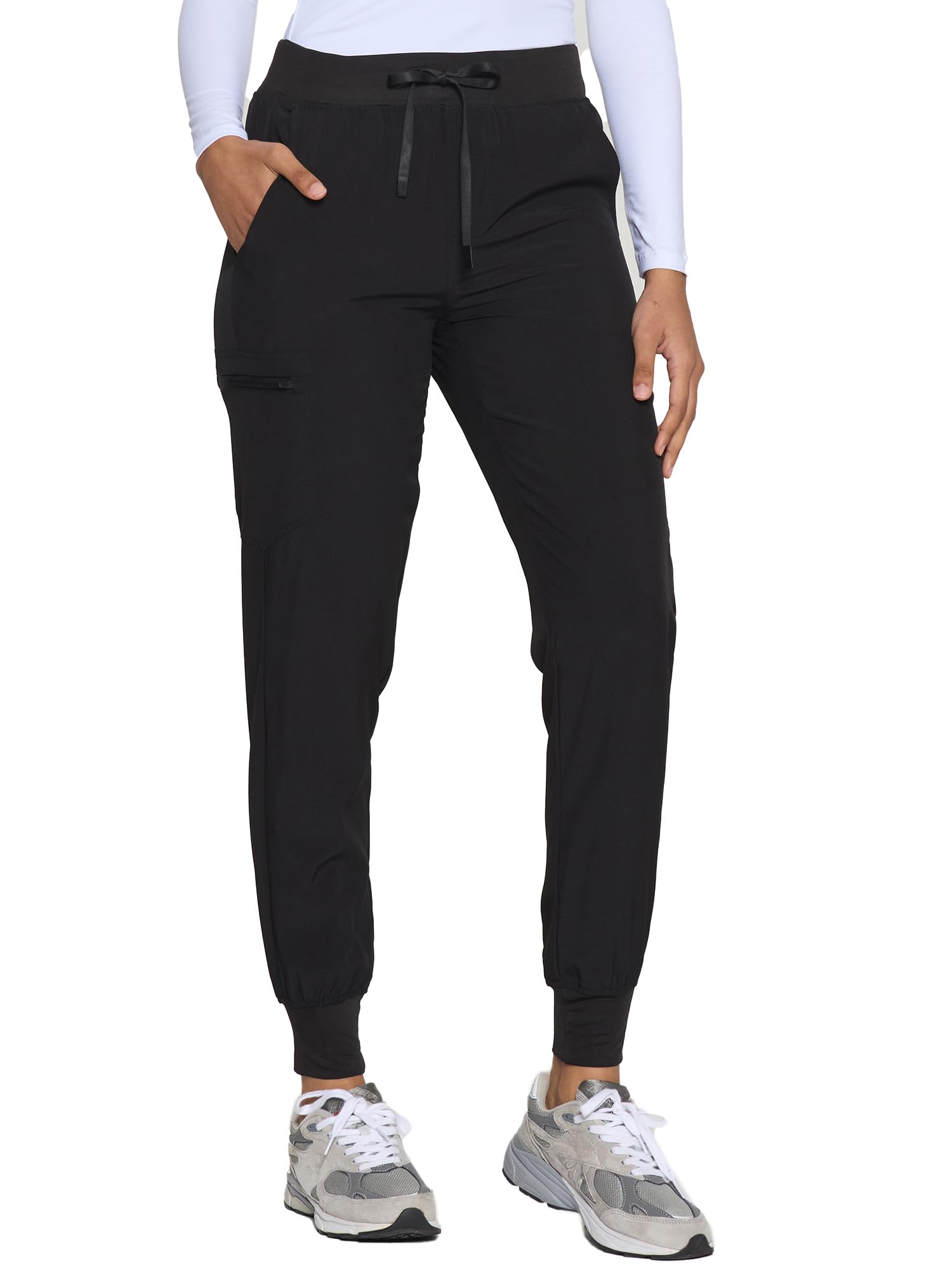COZYFIT Womens Scrub Pants - Soft Stretch Yoga Style with 5 Pockets, Slim Fit Jogger Scrubs Pants for Women Black