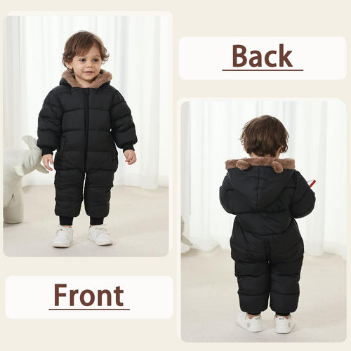 AiWMGL Baby Boys Girls Snowsuit 2T 3T Cute Toddler Infant Winter Clothes Suit Hooded Jumpsuit Romper Bear Outfit Infant Warm Coat Outwear Overcoat Black