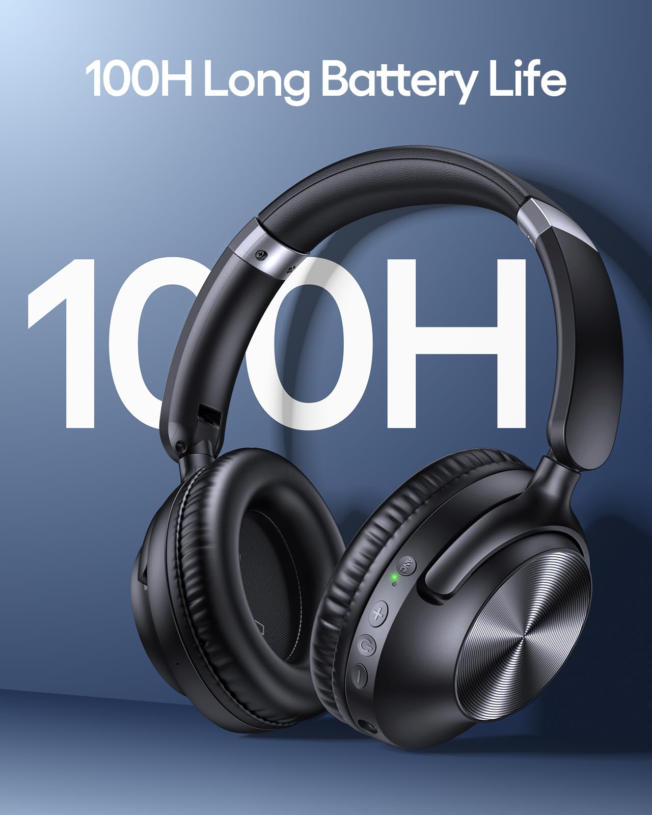 TAGRY Hybrid Active Noise Cancelling Bluetooth Headphones 100H Playtime Wireless Over Ear Headphone with Fast Charging Hi-Res Audio Headsets Comfort Earcups for Commute Travel Office Phone PC Black