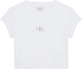 Calvin Klein Women's Monogram Logo Ribbed Baby Tee Brilliant White