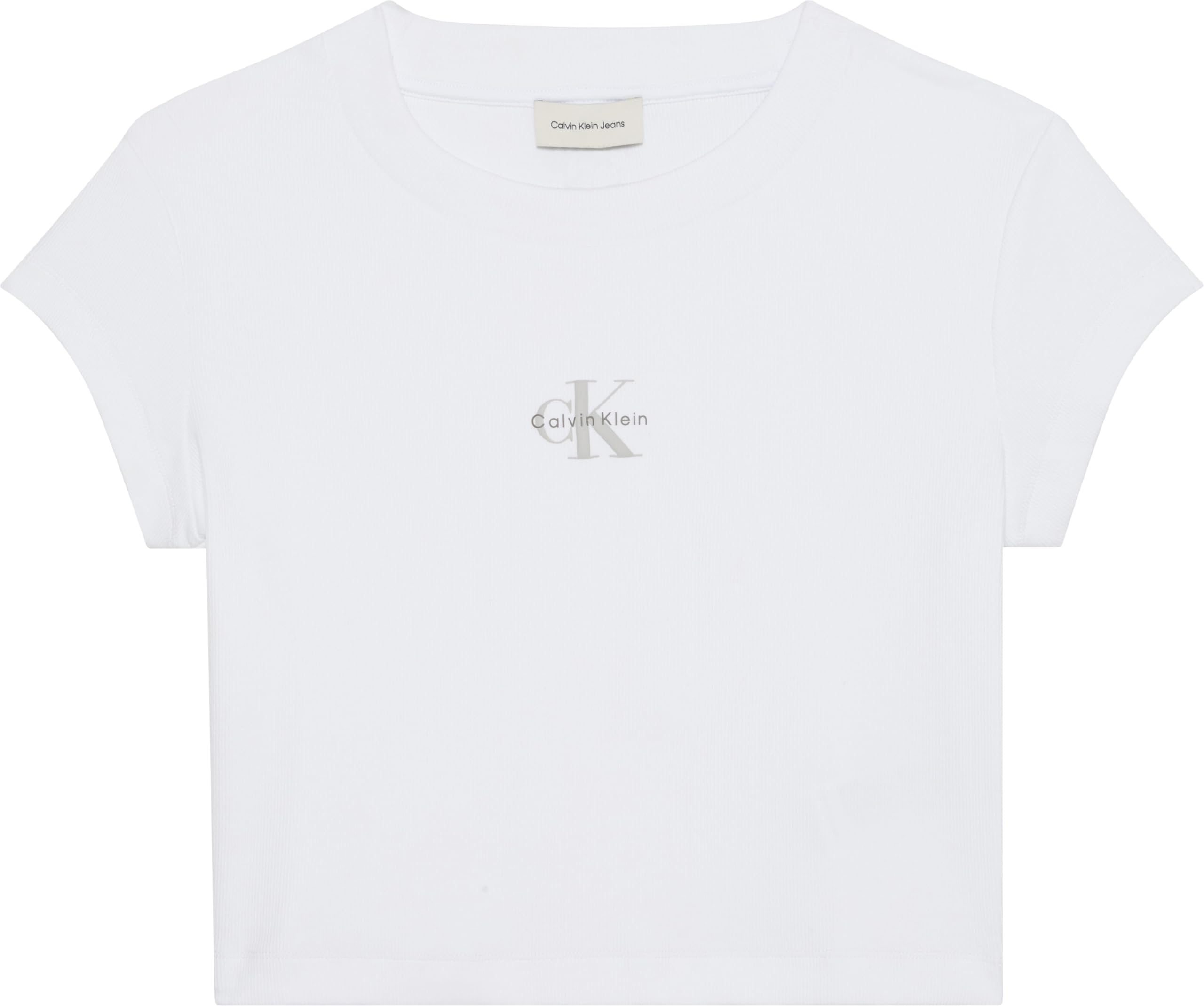 Calvin Klein Women's Monogram Logo Ribbed Baby Tee Brilliant White