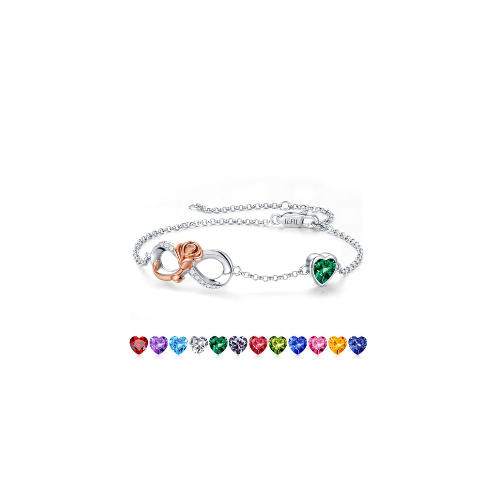 Iefil Mothers Day Gifts for Wife - Infinite Rose Heart Bracelets, 925 Sterling Silver May Birthstone Bracelet, Emerald Bracelet, Anniversary Birthday Gifts for Women Wife Girlfriend